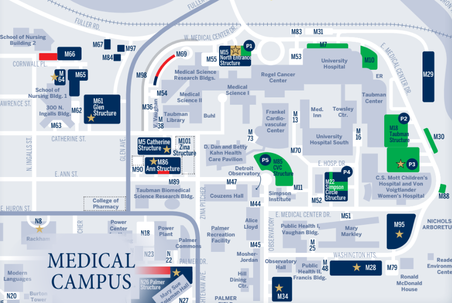 Map showing Medical Campus parking areas