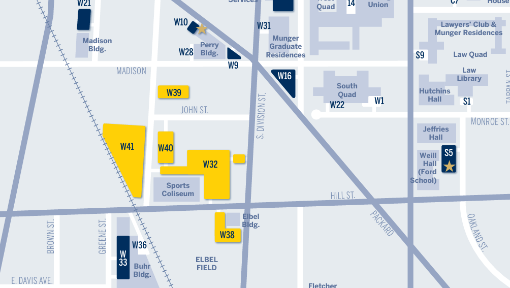 Aerial parking map of west central U-M campus with W41